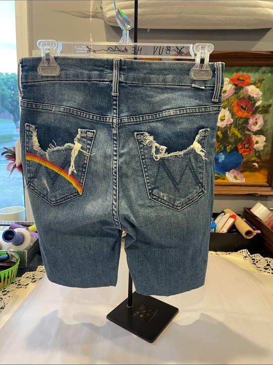 MOTHER Pants - MOTHER Distressed Blue Denim Jean Shorts | Size 27 Rainbow Learning to Hula Wash